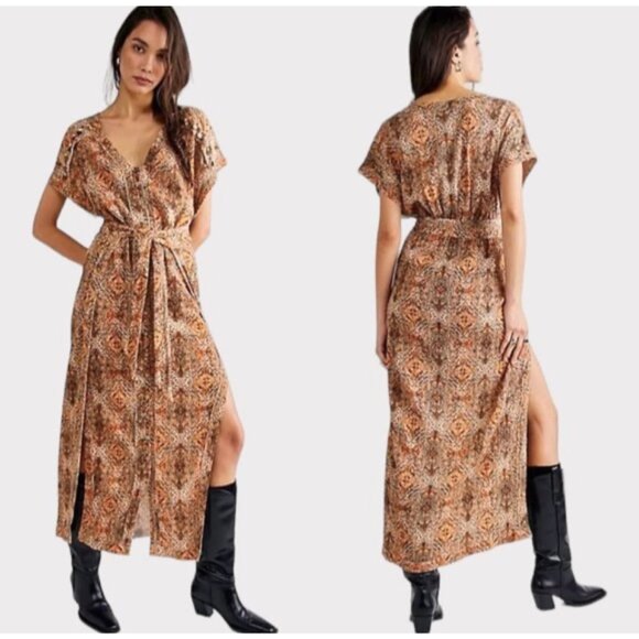Free People Farrah Dress Maxi Boho Short Sleeve Size S - Picture 1 of 6